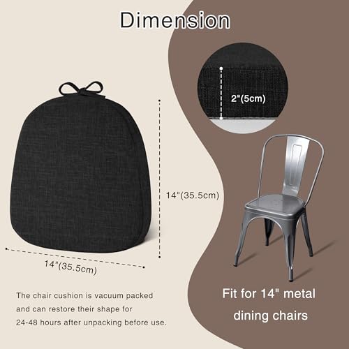 OVOV 14x14 Chair Cushions for Metal Dining Chairs Set of 4 Non Slip Thick Textured Chair Pads for Dining Chairs with Ties and Removable Cover (4, Black)