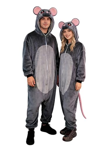 BWVQNO Adult Mouse Costume Rat onesie Flannel Mouse Halloween Cosplay Costume Women Men