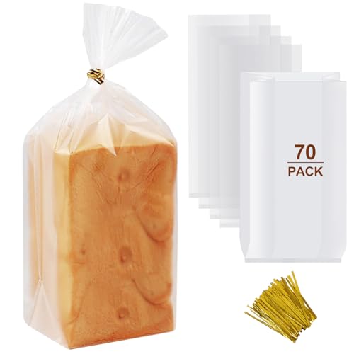 vivinin 70 Pack Bread Bags & 100 Pack Ties, 8' x 4' x 18' Clear Bread Bags for Homemade Bread,...