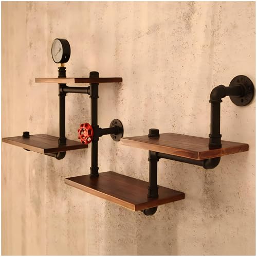 XCRFKGW Étagère Murale Industrielle Organisateur de Rangement de Tuyaux en Métal Rustique avec Étagères en Bois Étagères Flottantes de Décoration pour...