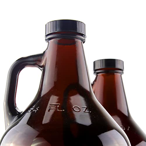 Cornucopia Brands Amber Glass Growler Jugs 64-Ounce/Half Gallon (2-Pack) W/Black Phenolic Lids, Great For Kombucha, Home Brew, Distilled Water, Cider & More #TOP4