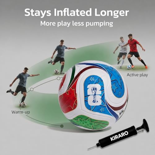 Image of Official Size 5 Soccer Ball with Free Pump & Pin | Premium PU Leather Football with Excellent Air Retention | Durable Training & Match Ball for Kids, Youth & Adults (Qatar Blue)
