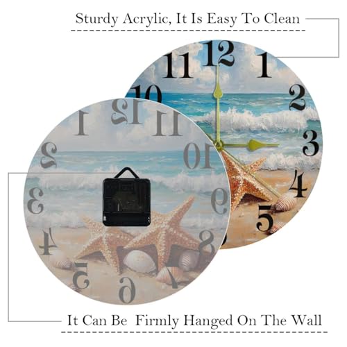 Horloge murale silencieuse sans tic-tac à quartz thème mer pour chambre et école