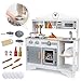 PLEKER Cucina Legno per Bambini, Cucina Bimbi, Cucina Educativa Bianca, Tanti Accessori in Legno Inclusi, Forno e Microonde Magnetico Cucina Gioco di Ruolo per Bambini