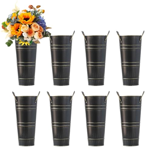 Merkaunis 8 Pcs Black Galvanized Metal Vases, 9 Inch Vintage