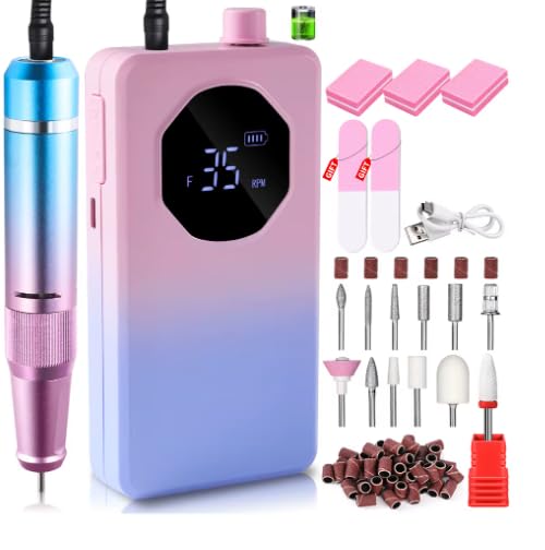 Taladro de uñas portátil recargable de 35000 rpm, kit profesional de esmalte de uñas de gel, juego de lima de uñas para herramientas de salón de uñas