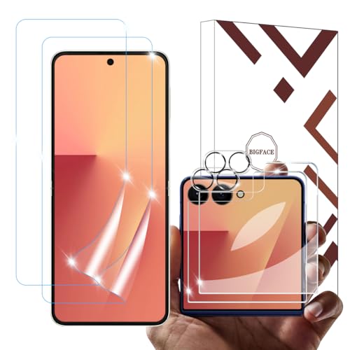BIGFACE [6 in 1] for Samsung Galaxy Z Flip 7 Screen Protector 2 Pack Galaxy Flip 7 EPU Film Screen Protector + 2 Pack Tempered Glass Back Screen Protector + 2 Pack Camera Lens Protectors