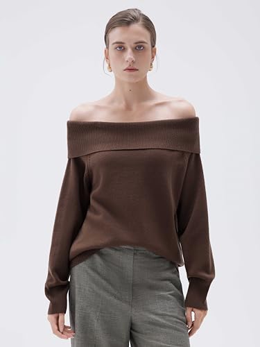 SUUKSESS Women Cashmere Off The Shoulder Sweater Oversized Knit Long Sleeve Tops2