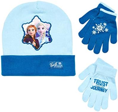 Disney Girls Frozen Hat and 2 Pair Gloves/Mittens Cold Weather Set, Frozen Gloves 4-7, Size Age 4-7