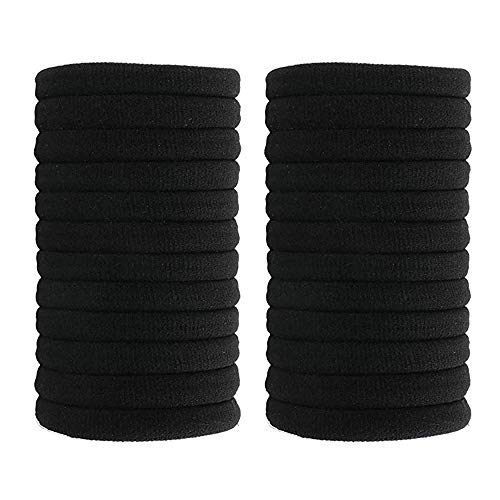 Fani Soft Cotton Stretch Hair Ties Bands 24 PCS Black Elastic Cotton Hair Ties, Seamless Thick Hair No-Damage Band Ponytail Holders Perfectly for Women & Ladies