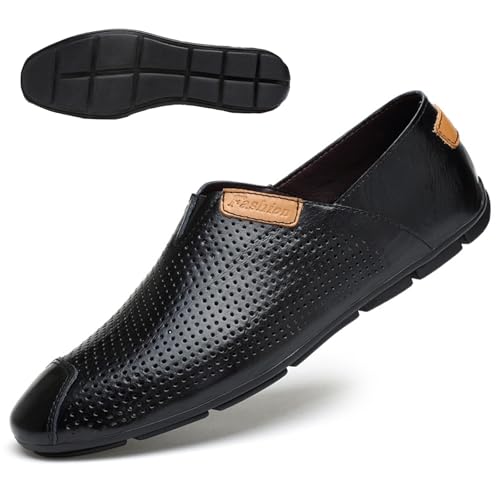 Men's Hand-Sewn Genuine Leather Slip on Penny Loafers Lightweight Non Slip Soft Bottom Driving Business Work Casual Shoes