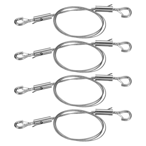 Image of Uxcell 4pcs Heavy Duty Picture Hanging Wire Kit, 1m x 1.5mm Nickel Plated Copper Iron Wire, 90 Kg /198 Lbs Load, Adjustable Hooks, for Artwork, Mirrors, Frames