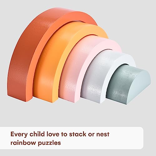 Wooden Rainbow Stacking Toy - Montessori Rainbow Nesting Puzzle - Building Block Stacker Game for Baby, Kids, and Toddler - Educational and Interactive toys - Non-toxic Sensory Learning Gift
