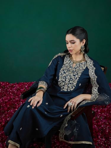 Image of INDO ERA Womens Rayon Viscose Embroidered Straight Kurta Pant Dupatta Set