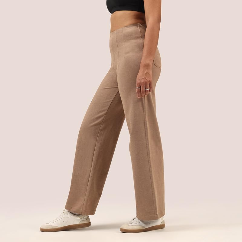 Image of BlissClub Womens Work-to-Wine Twill Wide Dart Pants Insanely Breathable Elasticated Waistband 2 Pockets Mock Fly | Wide Silhouette Stylish Pleats