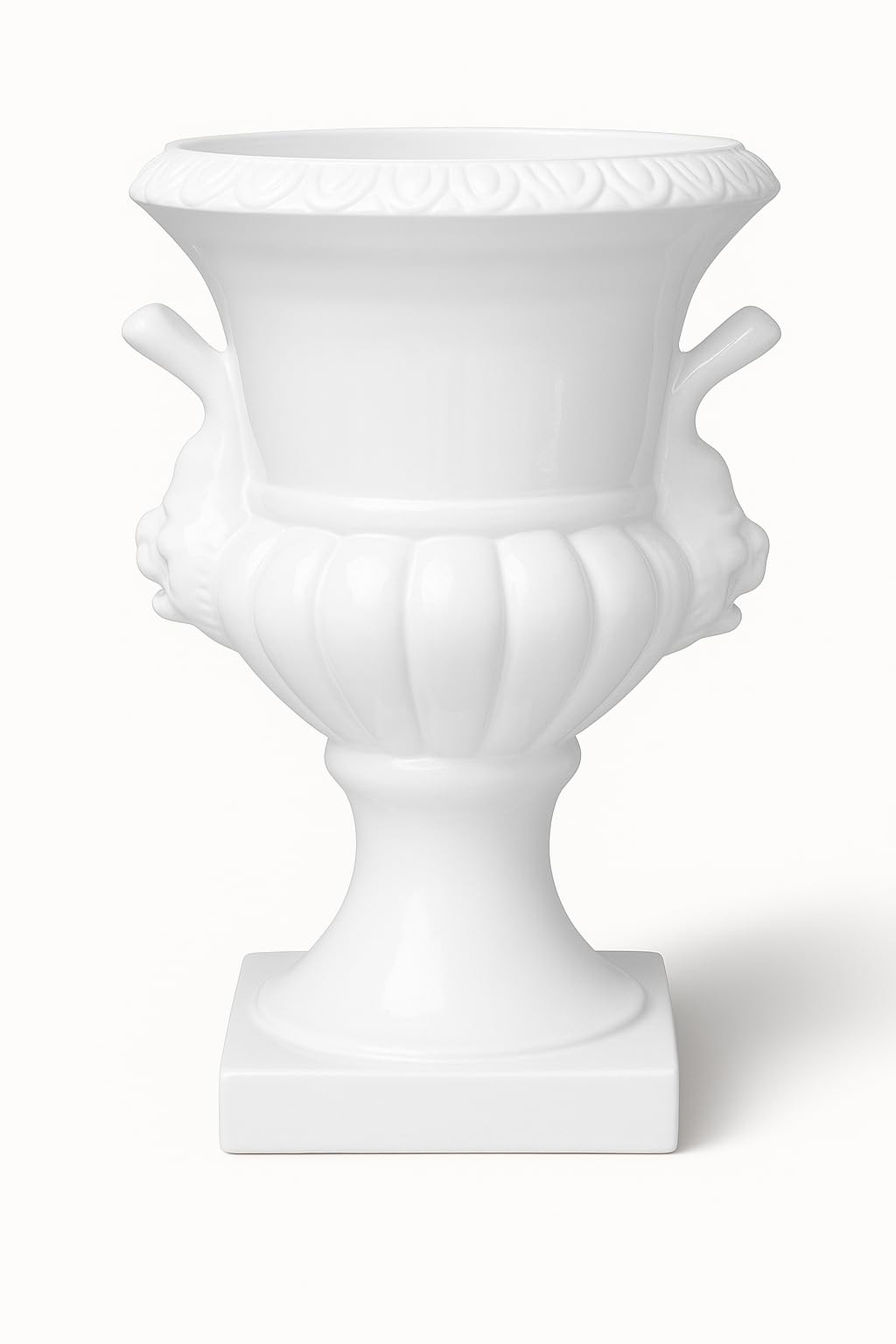 FRANCACOR Jarrón Copa florero Cementerio esmaltado Blanco Liso Copa Romana 27 cms Altura