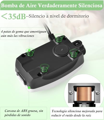 Miniatura 3 de Fedour Ultra Silenciosa Bomba De Aire Para Acuario, 2w 2.5w Bomba De Oxigenador Ajustable Para Pecera, Aireador Silencioso Para Acuarios De 1-250l