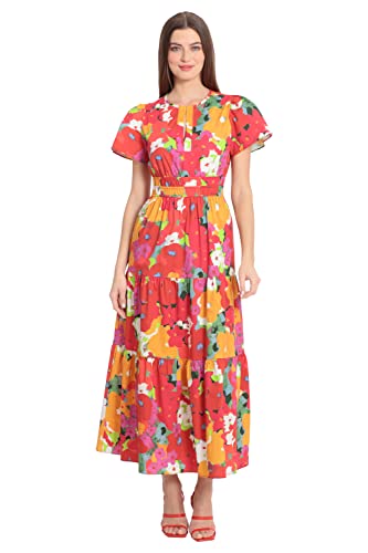 Image of Maggy London Women's Maggy London Women's Dresses Stretch Cotton Poplin Tiered Maxi