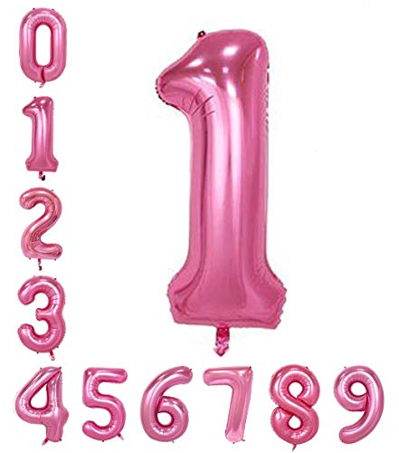 Image of AMFIN 15 Inch 1 Number Foil Balloons for 1st Birthday Baby Girl Party Decorations, First Wedding Anniversary Decoration Items - Pink
