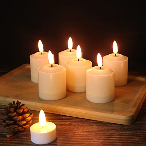 Image of GenSwin Flameless Waterproof Pillar Candles Flickering with Remote & Timer, Battery Operated LED Votive 3D Wick Candles for Indoor Outdoor Lanterns 6 Pack Ivory(Battery Include, 2 x 3.2 Inch)