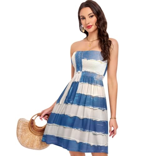 Robe d'été bleue Grèce pour femme sexy sans bretelles