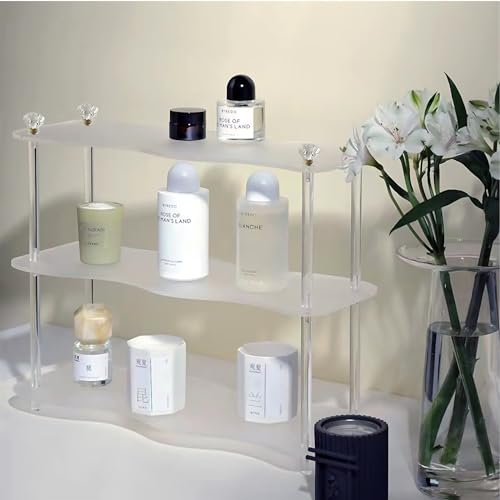 QIXIN Tischregal, Badezimmer Arbeitsplatte Organizer, 3 Etagen Acryl Tablett Kommode Theke Hautpflege Figur Tasse Organizer Regal (Schwarze transparenz)
