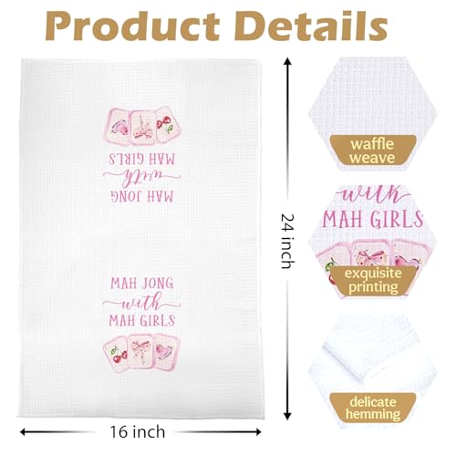 Image of Mahjong Gifts Kitchen Decor - Coquette Mahjong Decorative Waffle Dish Towels for Kitchen, Pink Bow Mah Jong Hand Towels, Mah Jong Friends Gifts for Women Tea Towel, 16x24 Inches