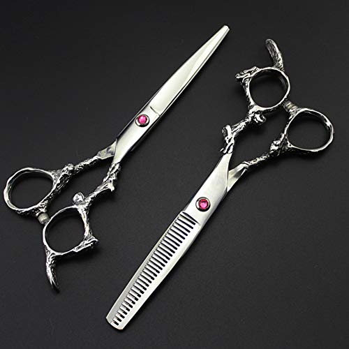Ciseaux de barbier en acier argenté au design dragon sculpté pour coupe de cheveux