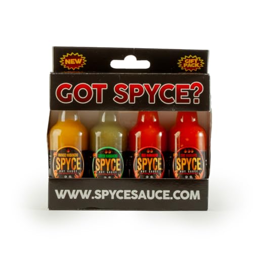 SPYCE Habanero Hot Sauce Gift Set Variety Pack, Vegan, Gluten Free, Low Sodium, Non GMO, No MSG, No Sugar, No Filler (4-2 Ounce Bottles)