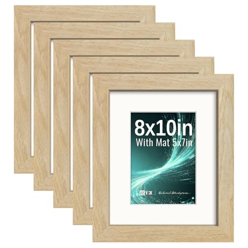 Image of VCK 8x10 Picture Frame 5 Pack, Natural Exclusive Wood, HD Glass, for Photo