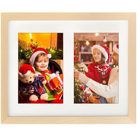 8x10 Picture Frame Grain Display 4x6 Double Mat Photos Frame Natural Wood Horizontal and Vertical Formats for Wall and Tabletop Cover