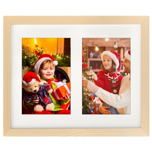 WUTL 8x10 Picture Frame 4x6 Double Photos Frame With Mat Soild Wood Grain