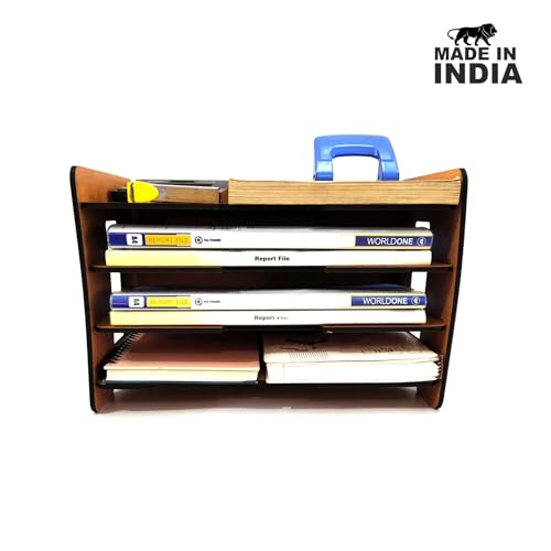 Image of Office File Tray - A4 Desk Tidy Organiser | 4-Tier Document, Paper & Letter Tray | Multipurpose Desk Storage Rack for Home & Office (Bavarian Beech)