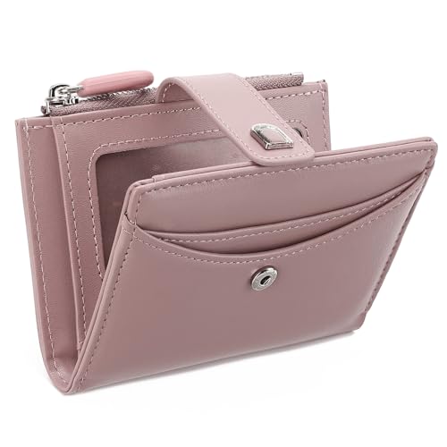 Image of Small Wallets for Women Vegan Leather Bifold Card Holder with Zipper Pocket