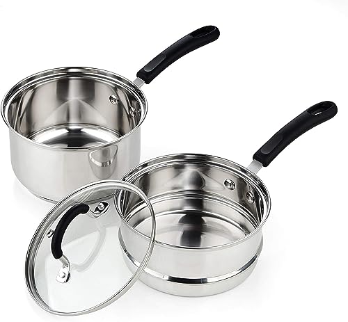 Cook N Home Professional Double Boiler Saucepan 2-Quart, 18-10 Stainless Steel Steam Melting Pot for Butter Chocolate Cheese, Tempered Glass Lid, Silver by Cook N Home - Image 3