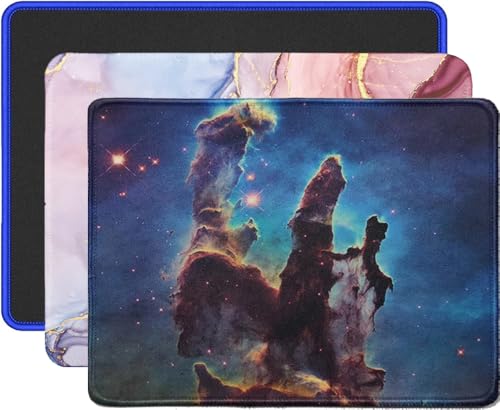 FadyRaye Tapis de Souris (Lot de 3) avec Bords Cousus, Tapis de Souris avec Base Antidérapante en Caoutchouc, Marbre, Noir, Photo Spatiale, 26cm × 21cm × 3 mm