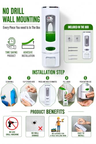 Image of 400ml No-Drill Adhesive Wall-Mounted Soap Dispenser - Durable ABS Plastic Holds Hand Wash - Shower Gel - Sanitizer Compact White Capsule Design for Kitchen - Bathroom Sink (1-Pack)
