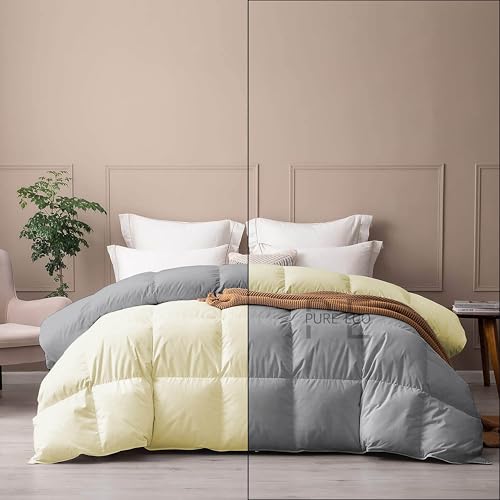 Image of PURE ECO Reversible 300 GSM Comforter Single Size - Luxury & Soft Microfiber 300 GSM Comforter for Winter - Duvet /Blanket Single Size (60 inchX90 inch) - Ivory /Silver Grey Color