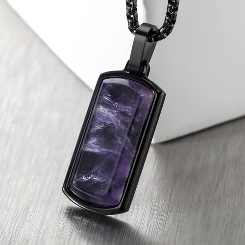 Cross Necklace for Men with Amethyst/Black Onyx/Bible Verse/Turquoise/Meteorite/Lapis Lazuli Dog Tag pendant Necklace for Men Women with Steel Box Chain3