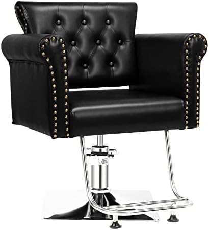 OmySalon Barber Chair Heavy Duty for Hair Stylist, Hydraulic Pump Salon Chair with Button Tufted, Beauty Spa Styling Hairdressing Tattoo Equipment, Black