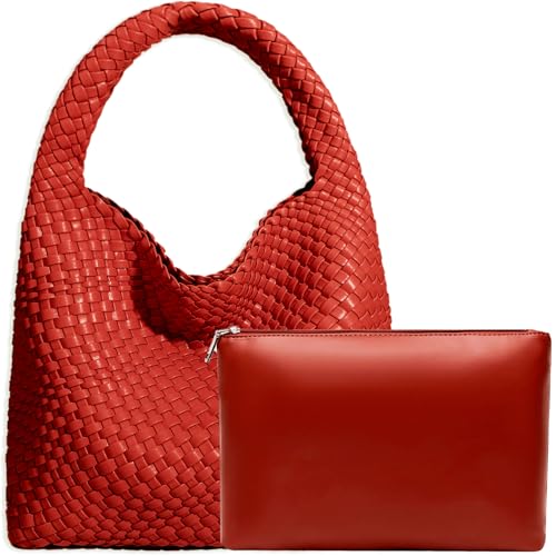 Image of JINMANXUE Woven Tote Bag for Women, Fashion Hobo Handbag, Travel Top-handle Shoulder Bag, Beach Underarm Bag with Purse