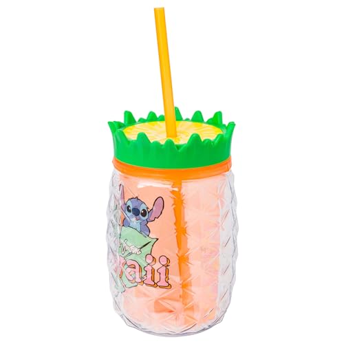 Image of Silver Buffalo Disney Lilo and Stitch Greetings From Hawaii Featuring Scrump Pineapple Shaped Double Wall Tumbler, 16 Ounces