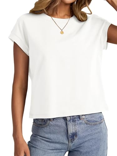 Womens Cap Sleeve Crop Tops Cotton T Shirts Crewneck Loose Fit Short Sleeves Tee Summer Fashion Clothes 20253