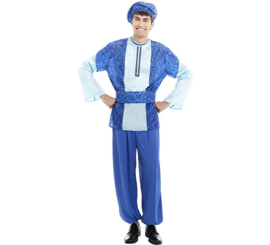 Partilandia Disfraz de Paje Rey Melchor azul con gorro para hombre (Talla XL)
