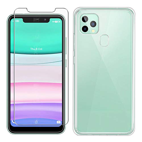 AQGG Tempered Glass Film + Cover for Oukitel C22 [5.86"], Screen Protector and Soft Silicone Case Bumper Shell Transparent Protective TPU Cases -Clear