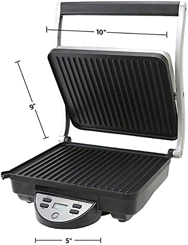 Ovente 4 Slice Electric Indoor Panini Press Grill with Non-Stick Double Flat Cast Iron Cooking Plates 