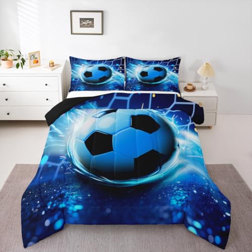 Image of Feelyou 3D Soccer Comforter Set King Size Kids Football Pattern Bedding Set for Boys Girls Sports Theme Duvet Quilt Room Decor