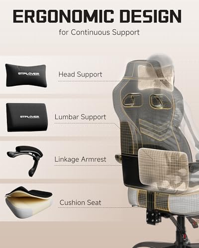 Image of GTPLAYER Gaming Chair for Adults, Ergonomic High Back Chair with Footrest | Big & Tall Computer Video Gaming Chair, Comfort Wide Seat with Lumbar Support for Big /Tall, Office /Home, Black&lightgray