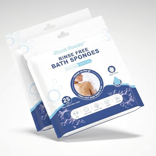 Sweet Carefor Lot de 2 éponges de bain sans rinçage pour le bain, le camping, les festivals, les hôpitaux, la salle de sport et les voyages (lot de 2 (50...