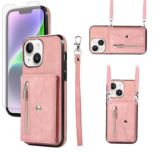 Coque iPhone 15 Plus Asuwish Or Rose avec porte-cartes intégré